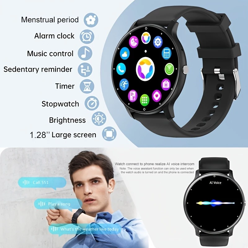 LIGE Women Smart Watch Men Women Fitness Sports Smartwatch Steel TPU Strap Round Touch Control Men's Smart Watch IP67 Waterproof smartwatch Bluetooth Call Heart Rate Monitor Android IOS Ladies Watch