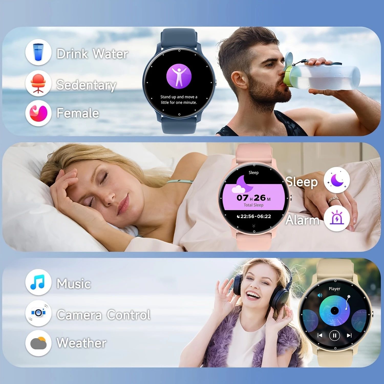 LIGE Women Smart Watch Men Women Fitness Sports Smartwatch Steel TPU Strap Round Touch Control Men's Smart Watch IP67 Waterproof smartwatch Bluetooth Call Heart Rate Monitor Android IOS Ladies Watch