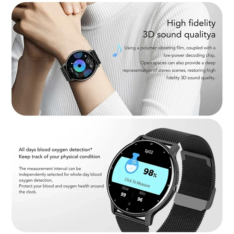 LIGE Women Smart Watch Men Women Fitness Sports Smartwatch Steel TPU Strap Round Touch Control Men's Smart Watch IP67 Waterproof smartwatch Bluetooth Call Heart Rate Monitor Android IOS Ladies Watch
