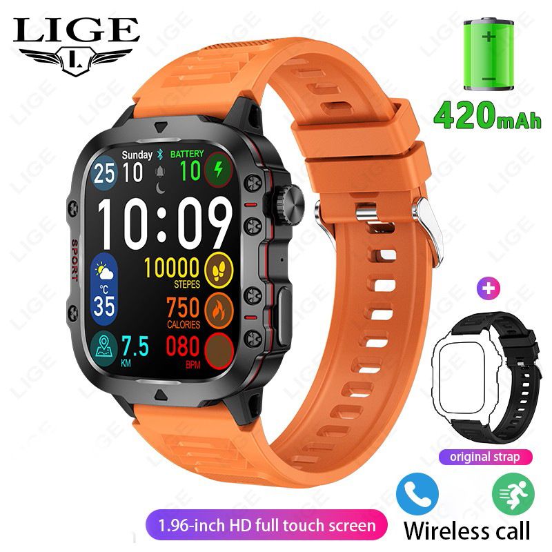 LIGE Men Smart Watch Military Outdoor Sports Smartwatch Bluetooth Call Fitness Tracker Heart Rate Blood Oxygen Monitor IP68 Waterproof Sport Smartwatch for Men HD Touch Screen Wrist Watch Sports Watch