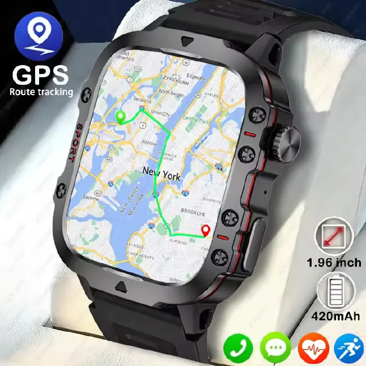 LIGE Rugged Military GPS Smart Watch Men HD Screen Touch Control Heart Rate Ai Voice Bluetooth Call Waterproof Sports Outdoor Smartwatch For Men Multifunction Man Black Smart Watch QX11 Smart Bracelet