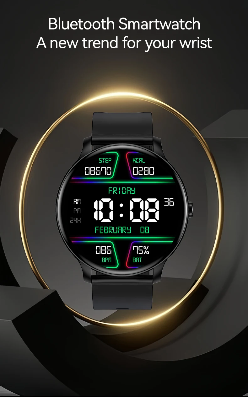 LXASFIT GT2 Men Smart Watch Woman Smartwatch Waterproof Heart Rate Monitor Bluetooth Call Sport Smart Band Bracelet Round Screen Sports Smart Watch for Men Touch Control Kids Smartwatch Ladies Watch