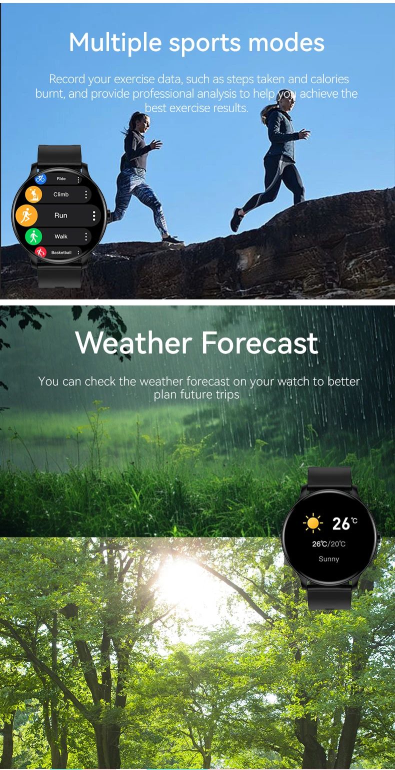 LXASFIT GT2 Men Smart Watch Woman Smartwatch Waterproof Heart Rate Monitor Bluetooth Call Sport Smart Band Bracelet Round Screen Sports Smart Watch for Men Touch Control Kids Smartwatch Ladies Watch