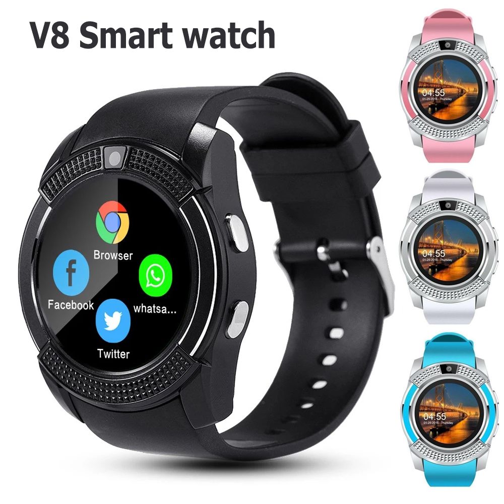 V8 Bluetooth Smart Watch Touch Screen Android Phone Watch Waterproof Sports Smartwatch Men Women Heart Rate Monitoring Smartphone Kids Smartwatch With SIM Card Port