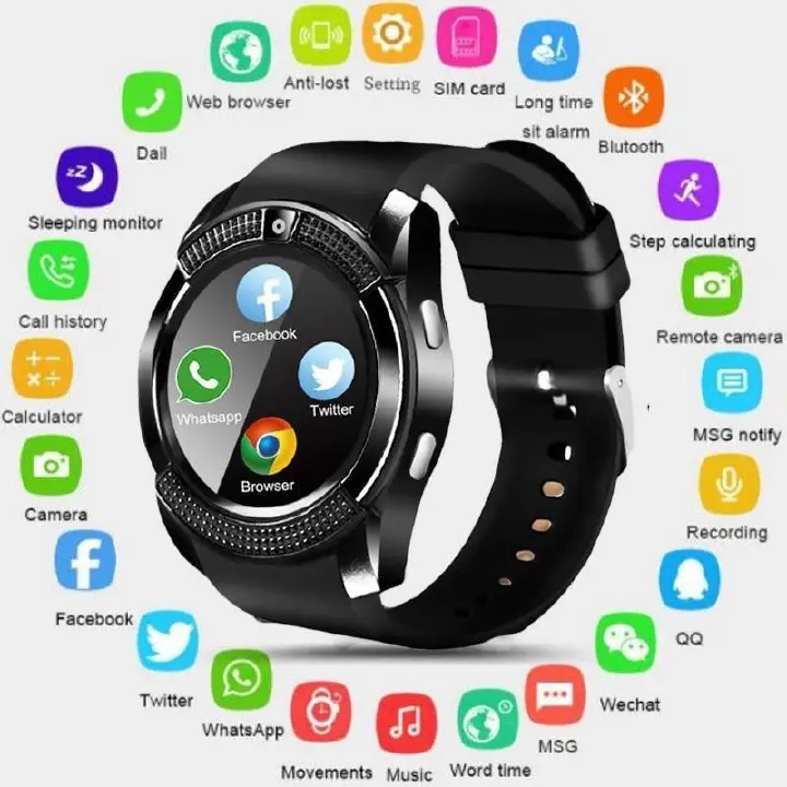 Men Android Smartwatch Phone Watch With SIM Card Port Camera V8 Smart Watch Sports Smartwatch For Men Woman Smart Watch heart Rate Smartphone PK DZ09 A1 Kids Smart Watch