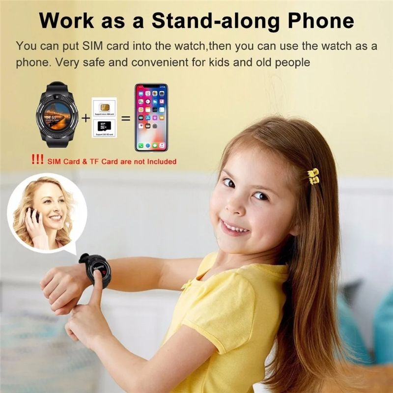 V8 Bluetooth Smart Watch Touch Screen Android Phone Watch Waterproof Sports Smartwatch Men Women Heart Rate Monitoring Smartphone Kids Smartwatch With SIM Card Port