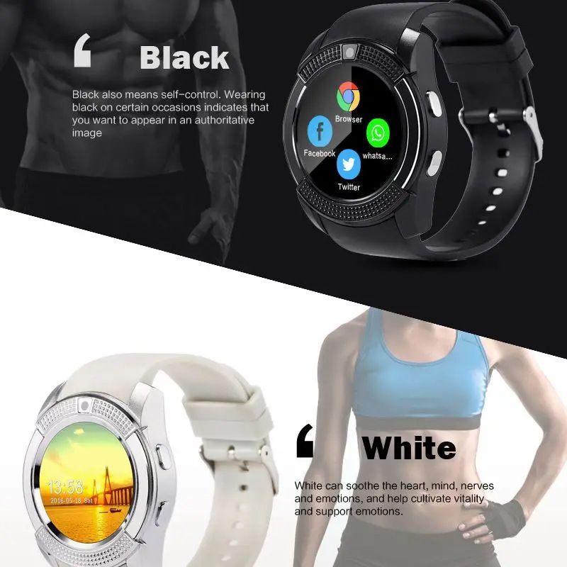 V8 Bluetooth Smart Watch Touch Screen Android Phone Watch Waterproof Sports Smartwatch Men Women Heart Rate Monitoring Smartphone Kids Smartwatch With SIM Card Port