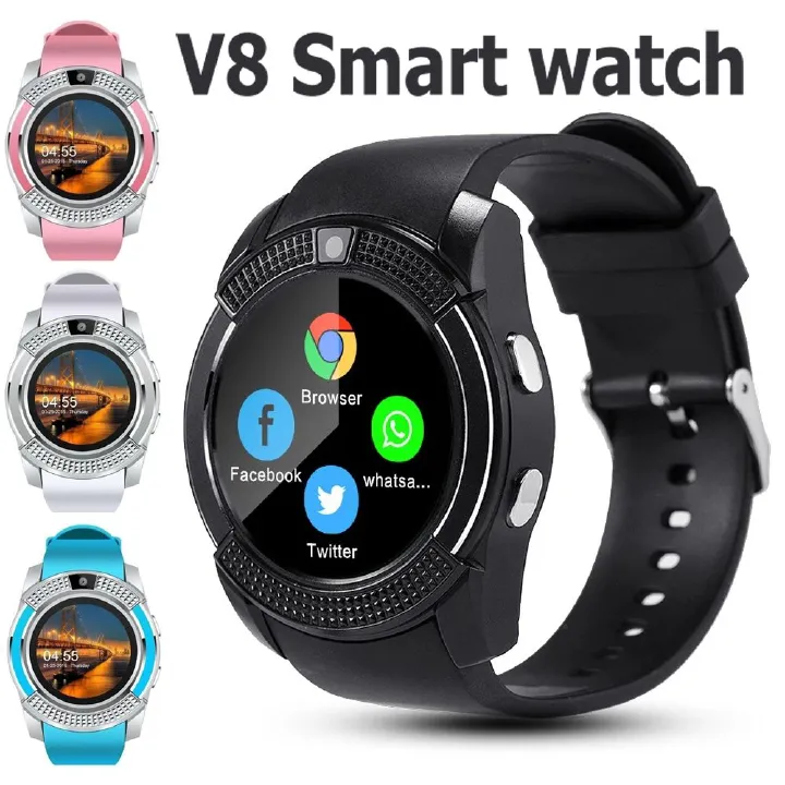 V8 Bluetooth Smart Watch Touch Screen Android Phone Watch Waterproof Sports Smartwatch Men Women Heart Rate Monitoring Smartphone Kids Smartwatch With SIM Card Port