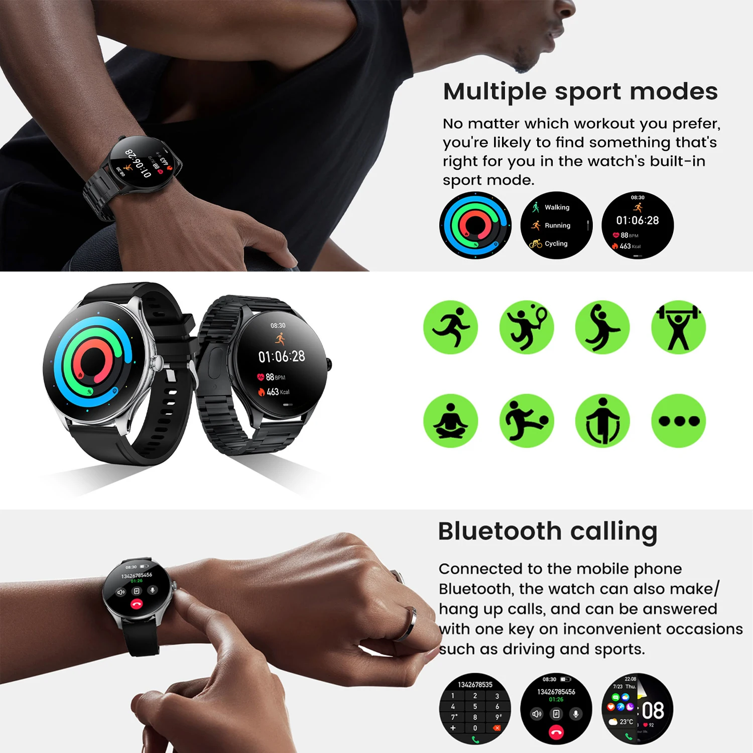 2025 New Kalobee Smart Watch SK42 Ultra Thin Sport SmartWatch Men AMOLED Screen Fitness Tracker Long Battery Life Waterproof Watch High-quality Top Brand Round Screen Bluetooth Call Smartwatch For Men