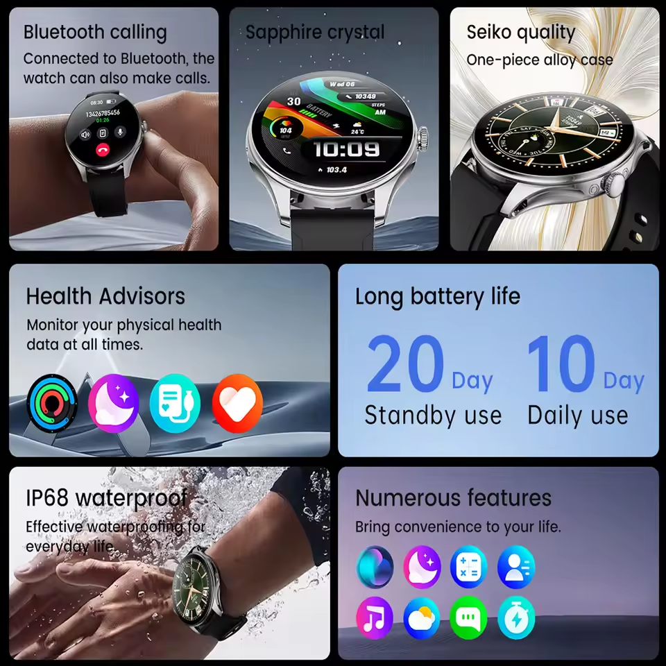 2025 New Kalobee Smart Watch SK42 Ultra Thin Sport SmartWatch Men AMOLED Screen Fitness Tracker Long Battery Life Waterproof Watch High-quality Top Brand Round Screen Bluetooth Call Smartwatch For Men