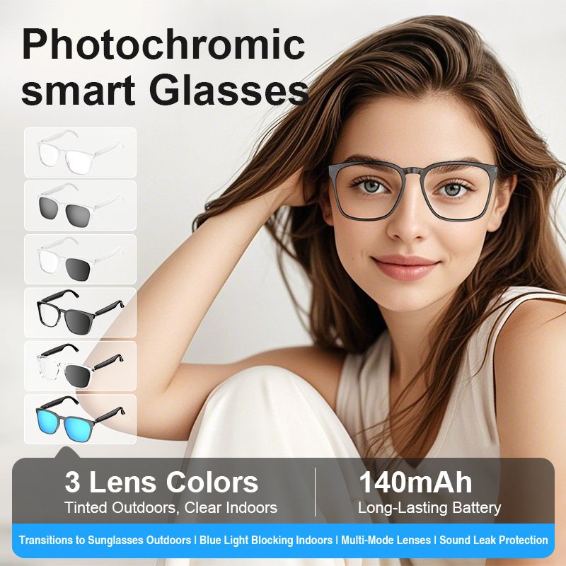 AI Smart Glasses Intelligent Translation Glasses Bluetooth Calling Music Playback Voice Assistant Remote Control Waterproof Audio Glasses Color-Changing Lens Anti-UV Outdoor Driving Smart Sunglasses