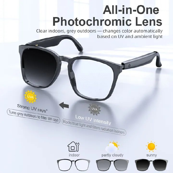 AI Glasses Photochromic Smart Glasses Intelligent Translation Glasses Bluetooth Call Music Player Voice Assistant Waterproof Audio Glasses Color-Changing Lens Anti-UV Smart Sunglasses With Speaker