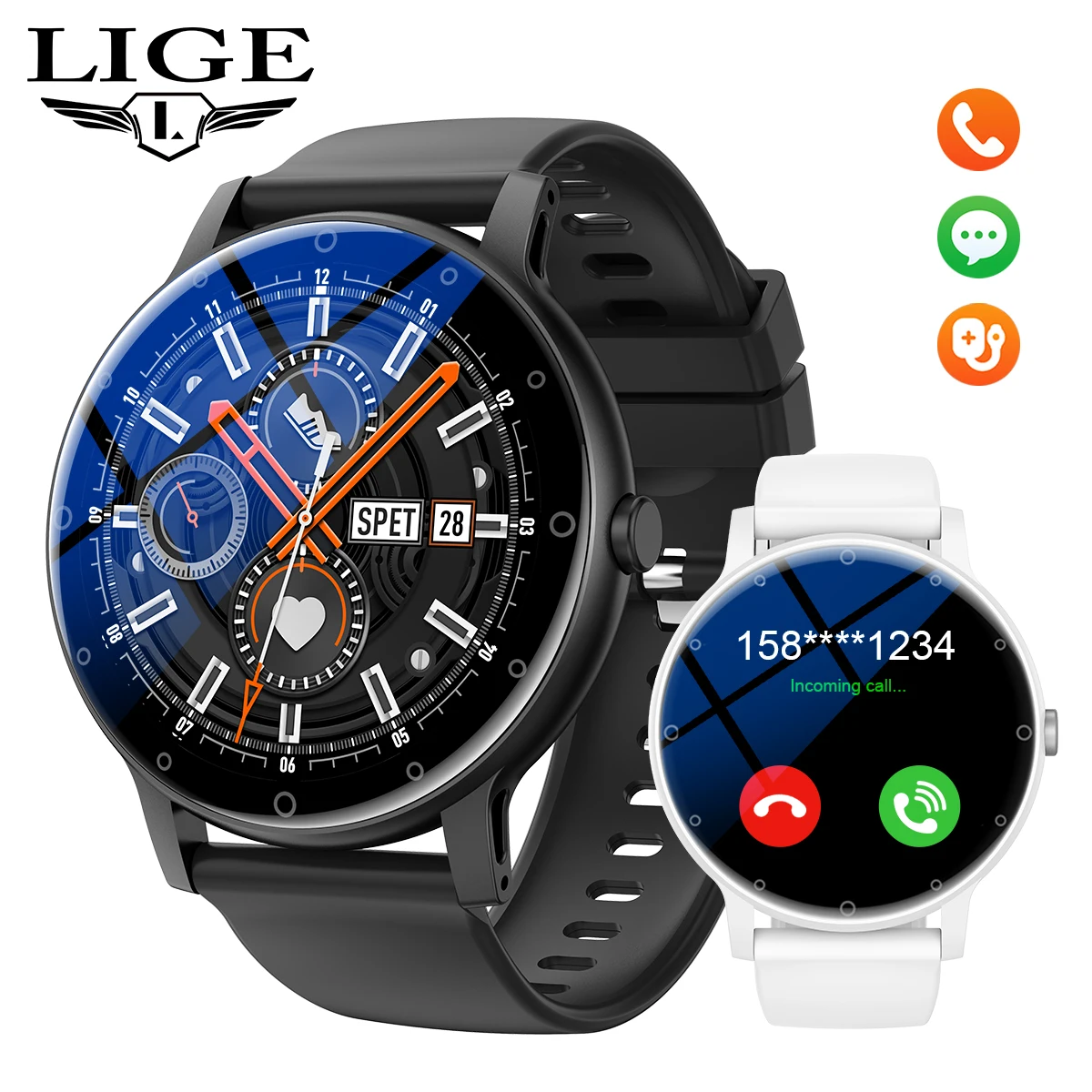 LIGE S88 Smart Watch 1.39'' Round AI voice Smartwatch Bluetooth Call Men Women Fitness Sports Smart Bracelet Health Heart Rate Monitoring Sports Watches For IOS Android Waterproof Smart Watch For Men