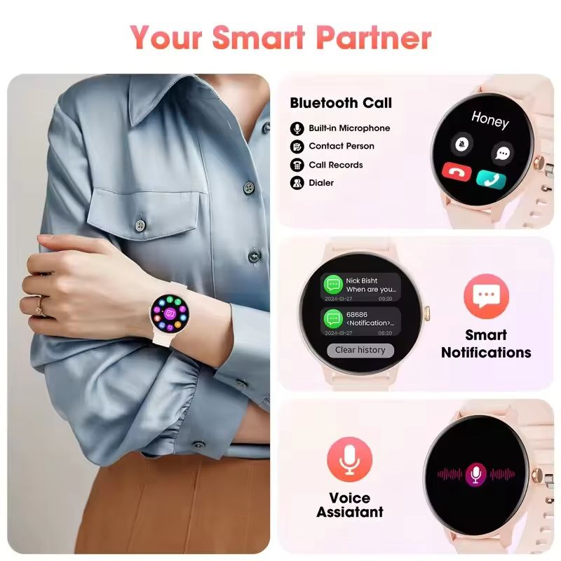 2025 New Smart Watch for Men Women Gift Round Full Touch Screen Ultra-thin Sport Fitness Watches Bt Call Digital Smartwatch Lady Wristwatch Z2 Plus Smartwatch Waterproof Sports Smart Watch For Woman