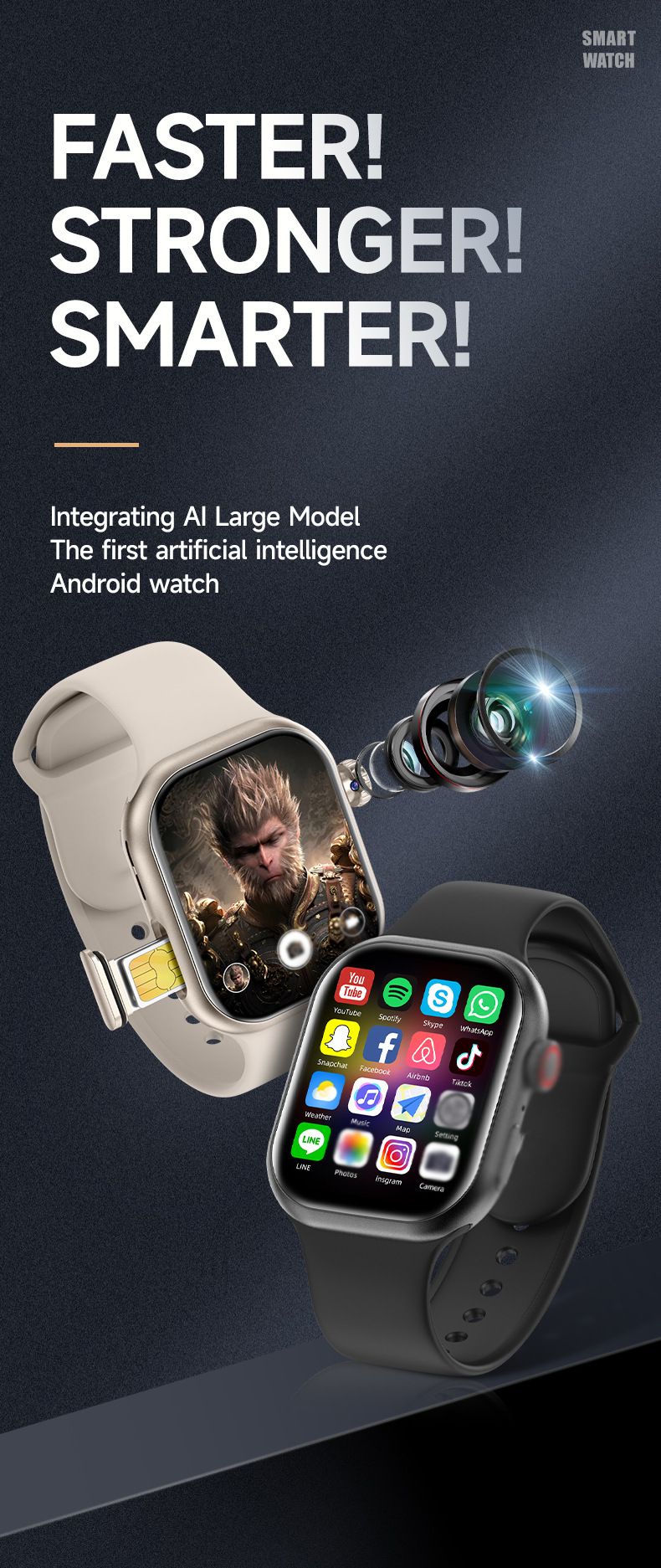 S10 Smart Watch With SIM Card And Wifi Men Women Smartwatch Smart Phone Watch Independent Card Call S9 190° Rotating Camera Free Download of APP Smartwatch SIM Card NFC Sport Smart Watch For Men
