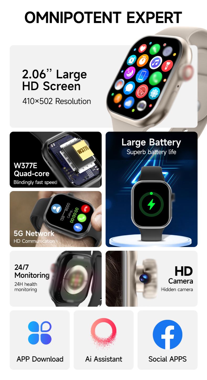 S10 Smart Watch With SIM Card And Wifi Men Women Smartwatch Smart Phone Watch Independent Card Call S9 190° Rotating Camera Free Download of APP Smartwatch SIM Card NFC Sport Smart Watch For Men