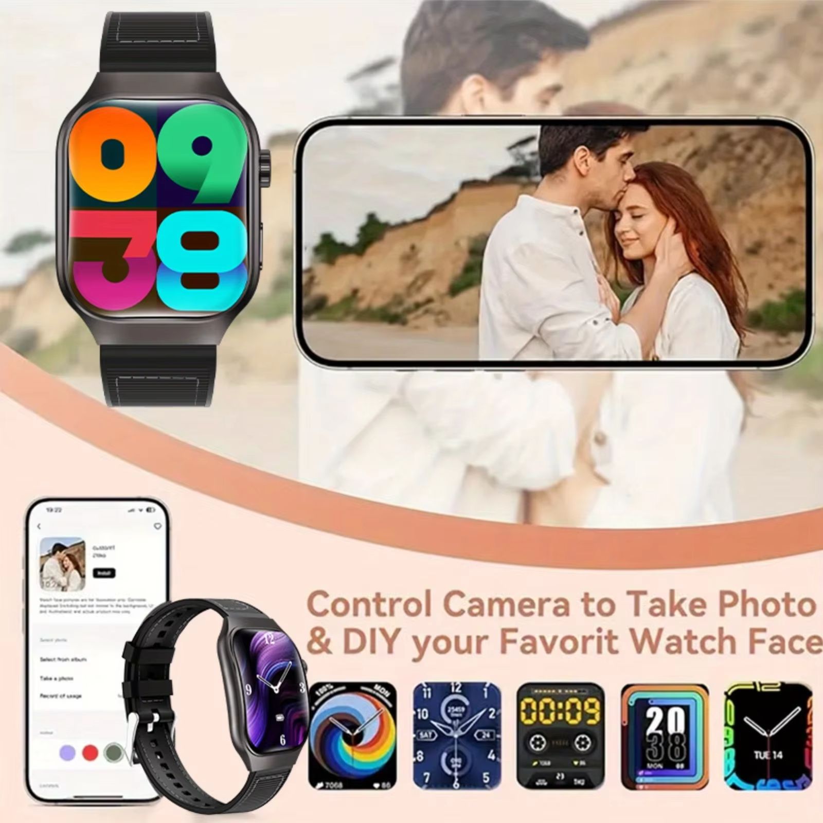 LAXASFIT New H7 Smart Watch Bluetooth Call Full Touch Curved Screen Message Reminder Heart Rate Monitor Sports Smartwatch for Men Sleep Monitoring Waterproof Men's Watch Kids Watch Women Smartwatch