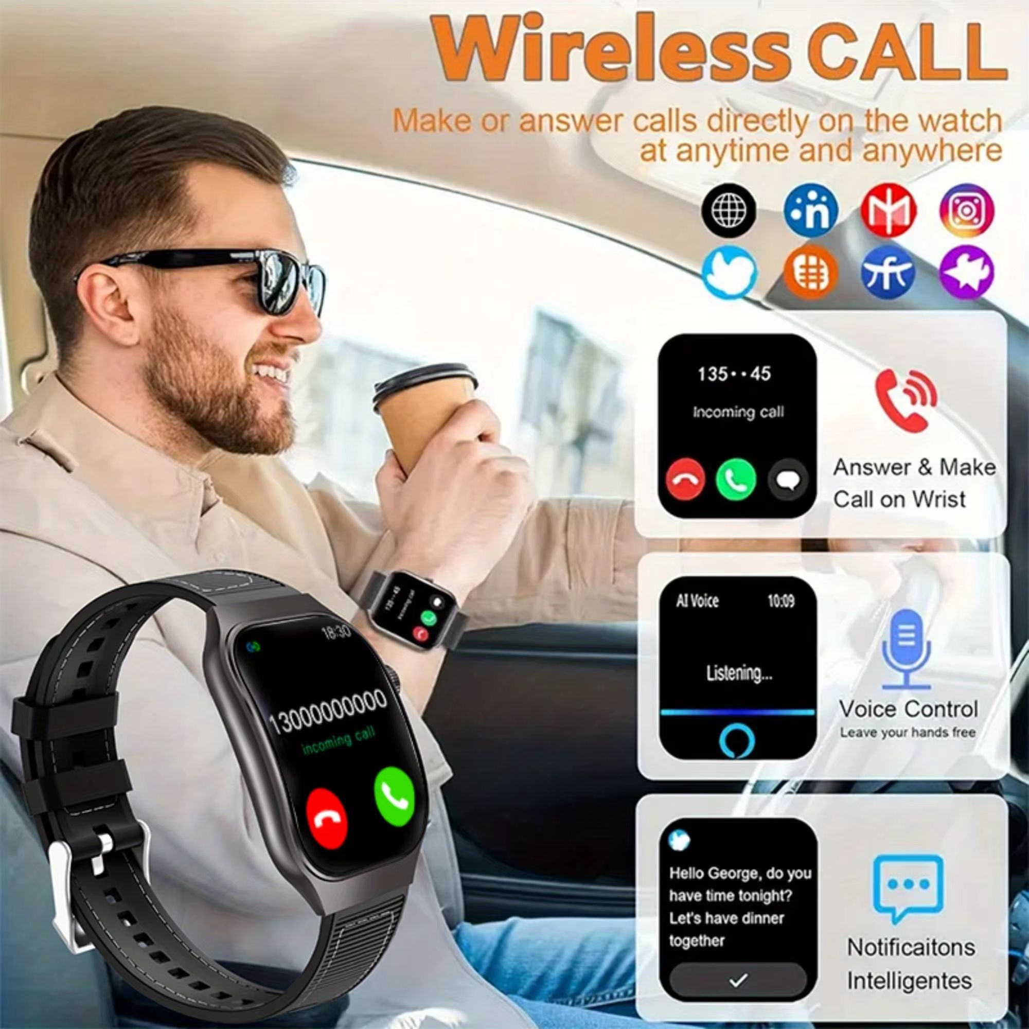 LAXASFIT New H7 Smart Watch Bluetooth Call Full Touch Curved Screen Message Reminder Heart Rate Monitor Sports Smartwatch for Men Sleep Monitoring Waterproof Men's Watch Kids Watch Women Smartwatch