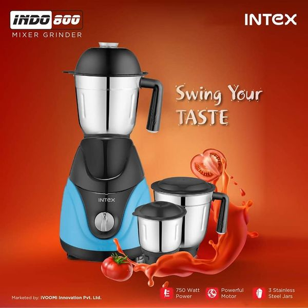 INTEX BRAND Blender  indo 800w mix grinder 3 in 1 Stainless Steel, 1.2 Ltrs, 800ml