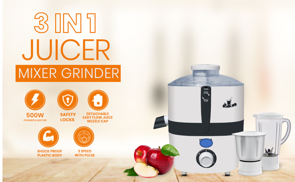 INTEX Juicer Mixer Grinder 500W- Novis with 2 Jars|1.5L Blender Jar,0.7L SS Multipurpose Jar|Nozzle Cap|Shockproof Body Design,Overload Protection for Sa