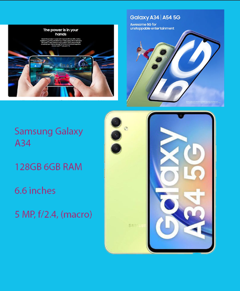 SAMSUNG Galaxy A34 5G A Series Cell Phone, 128GB Unlocked Android Smartphone, AMOLED Display, Advanced Triple Camera System, Expandable Storage, Rugged Design, US Version, 2024,
