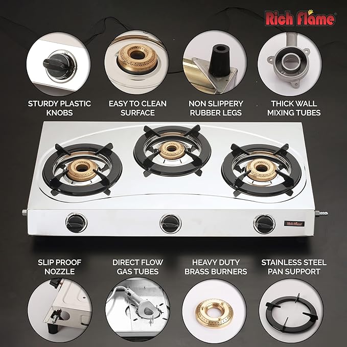 [BRAND] Intex  agni ultra gas stove 3 Brass Burners and Ergonomic designed knob