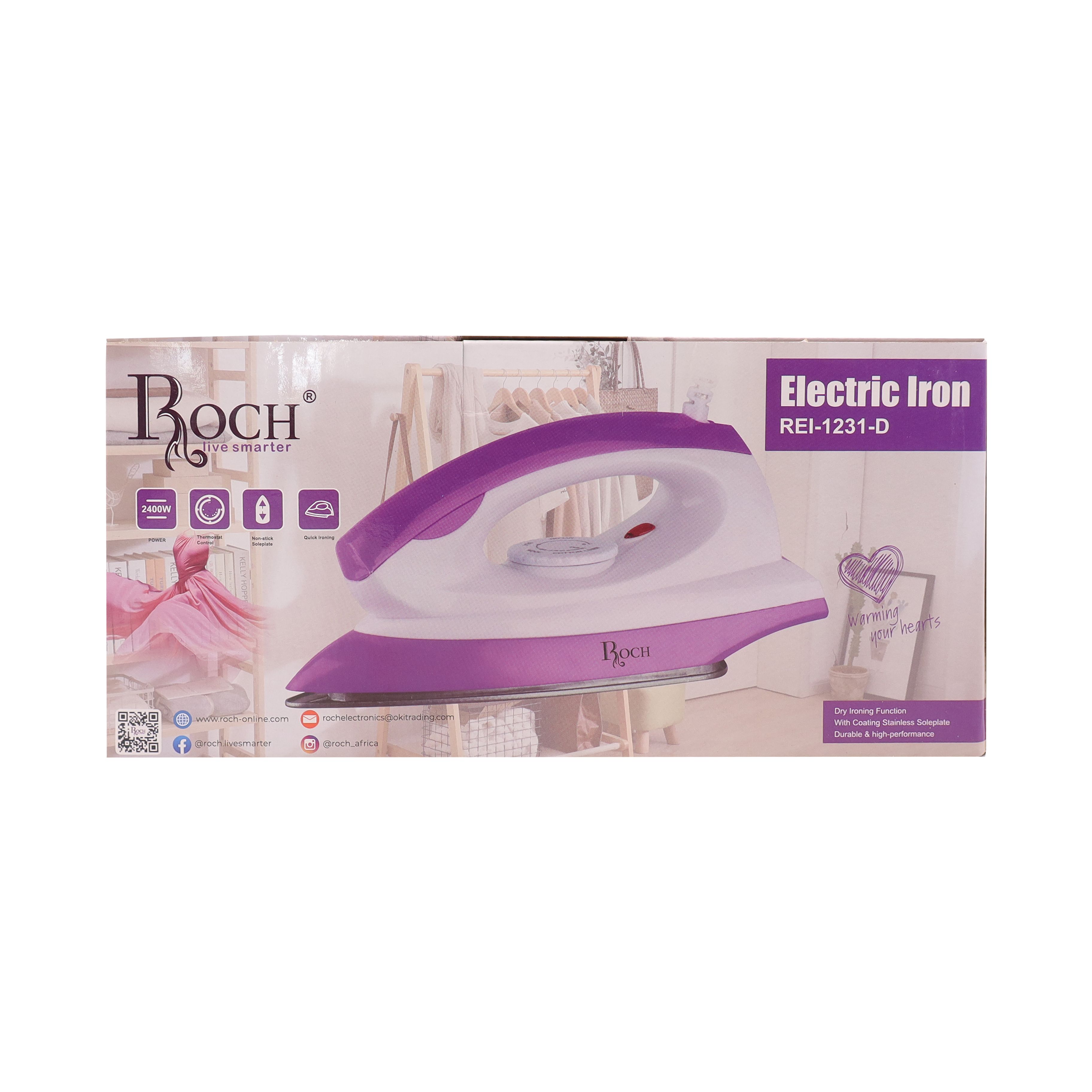 Roch Electric Dry Iron Box  REI-1231-D Blue and White colour Non-stick soleplate