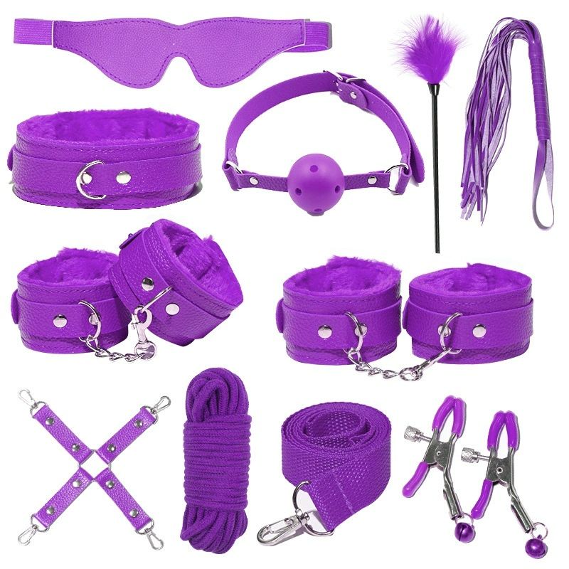 10pcs BDSM Bondage Restraints Set for Women and Couples Adjustable for Role Play Bed Game Plush Handcuffs Restraints Kit Adult Sex Toys for Enhanced with Whip, Blindfold, Mouth Gag, Nipples Clip, and