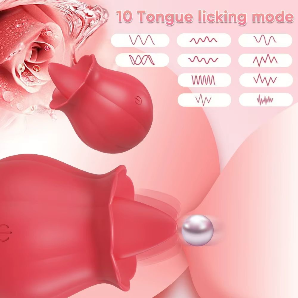 Powerful Tongue Licking Dildo Vibrator Women Clitoris Stimulator Massager Female Oral Nipples Clit Vibrating Rose Sex Toys for Adults