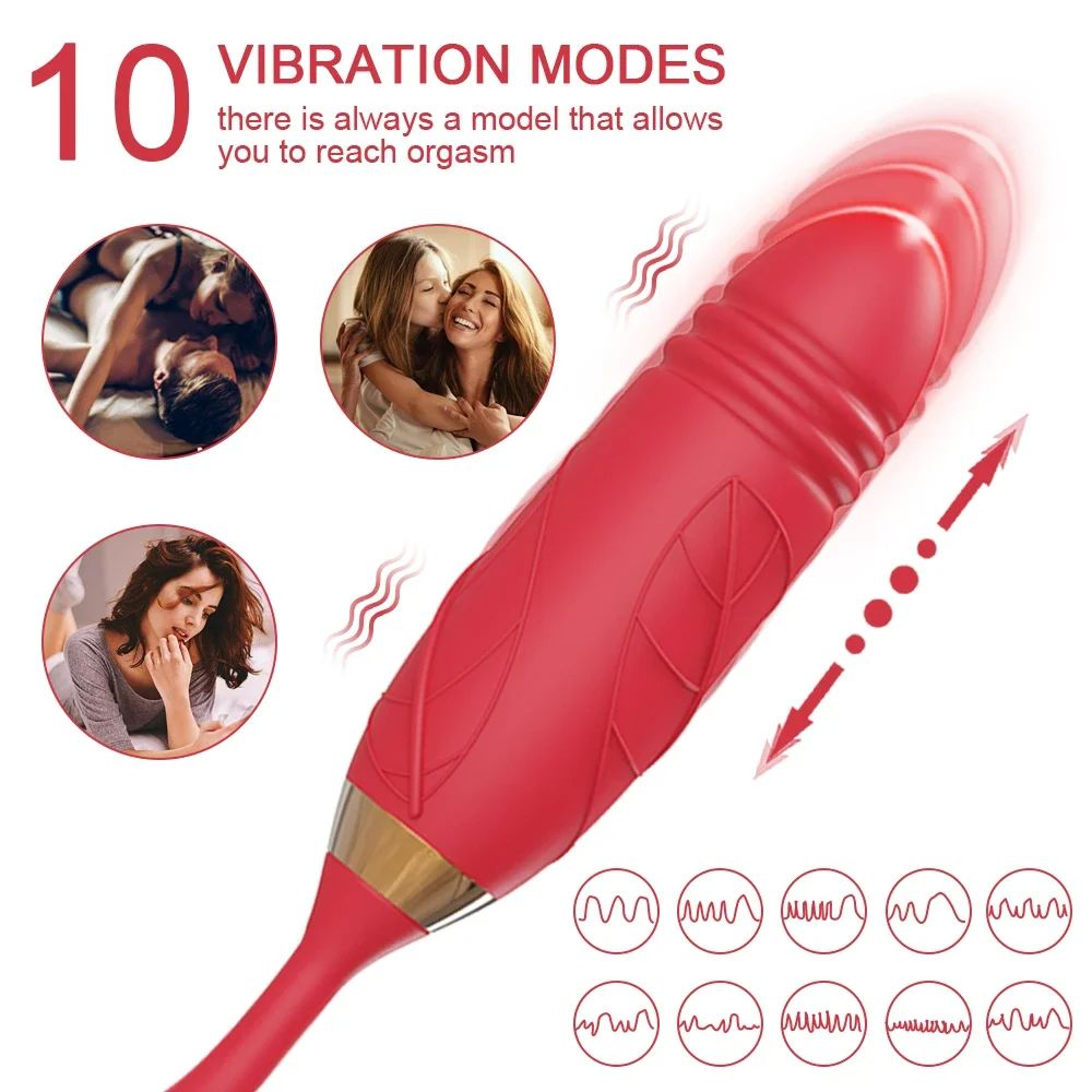2 in 1 Rose Tongue Licking Thrusting Vibrator for Women Nipple Clitor Stimulator G Spot Licking Dildo Vibrating Female Masturbator Massage Adult Sex Toy