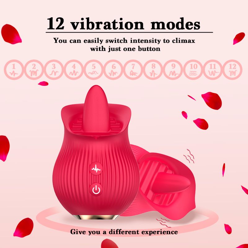 12 Speeds Rose Tongue Lick Retractable Vibrator for Women Clitoris Sucker Licking Wiggle Sex Machine Egg Jump Female Masturbator Stimulating Vibrator Adult Sex Toys