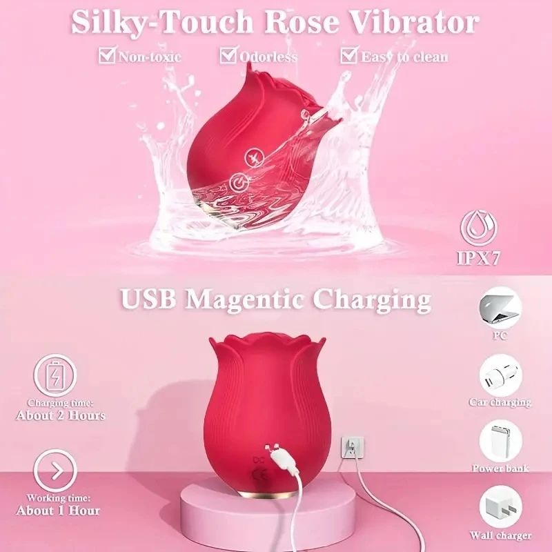 Rose Suck Vibrator Adult Sex Toys Vagina Sucking Vibrator with 12 Sucking Modes G-Spot Vibrator Nipple Sucker Dildo Female Sex Toys