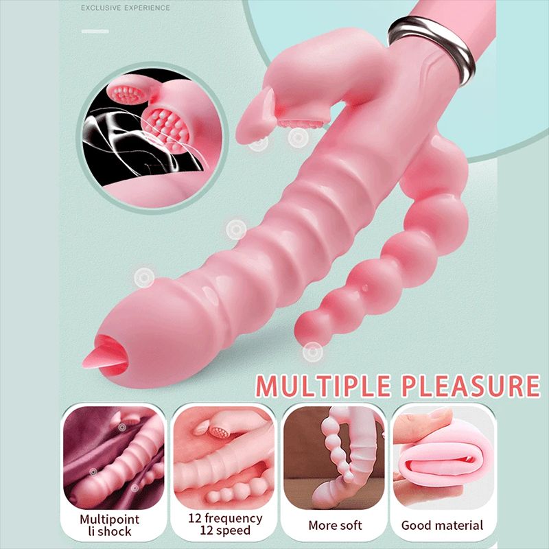 12 Speeds Rabbit G Spot Dildo Vibrator Clitoris Stimulator Penis Anal Double Penetration Tongue Licking Double Rod Adult Sex Toy