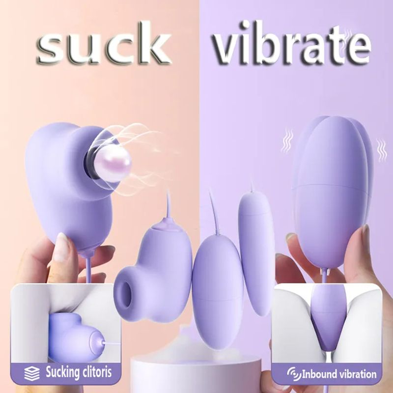 2 In 1 Sucking Vibrator Love Egg Clitoris Stimulator Masturbator G-Spot Vaginal Balls Clit Vacuum Sucker 20 Speed Nipple Sucking Vibrating Egg Sex Toys for Adult Women Couples