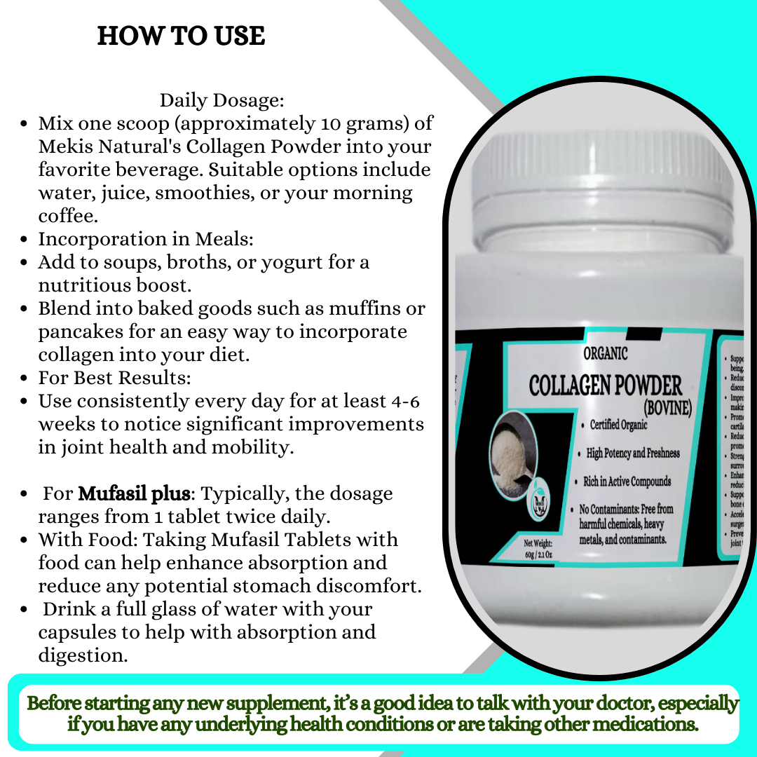 Collagen Powder with or without  Mufasil Plus -Provides effective relief from joint pain & discomfort,Enhances Joint mobility,Strengthens Joints, Reduces Stiffness