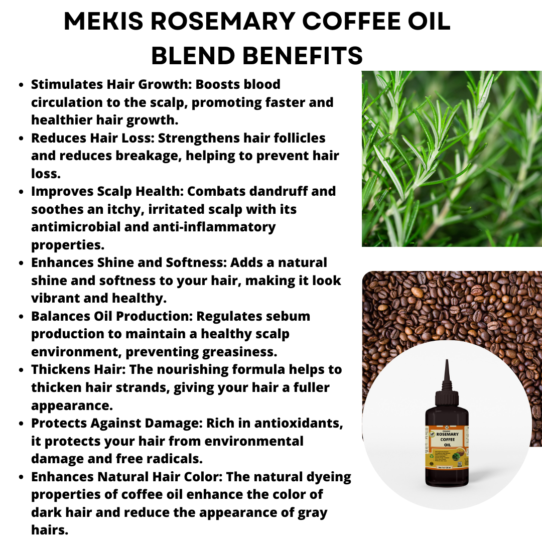 Mekis Rosemary Coffee Oil - Promotes faster and healthier hair growth,Prevent hair loss,Combats dandruff,Prevents greasiness.