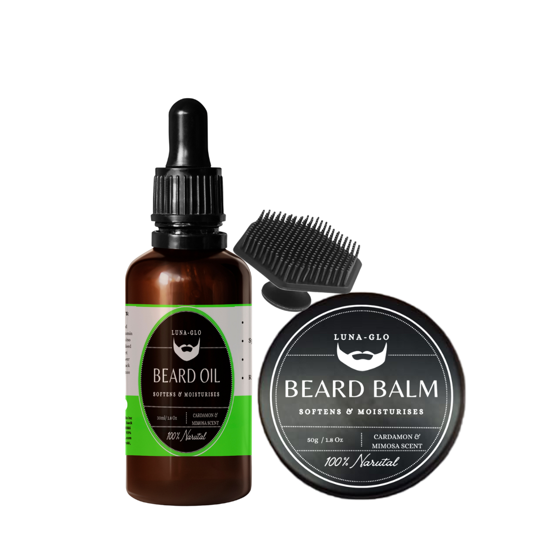 Luna-Glo's Beard Oil & Balm Set Comes with Beard Silicone Brush - Replenishes Moisture,Softens & Nourishes,Reduces Beard Itch