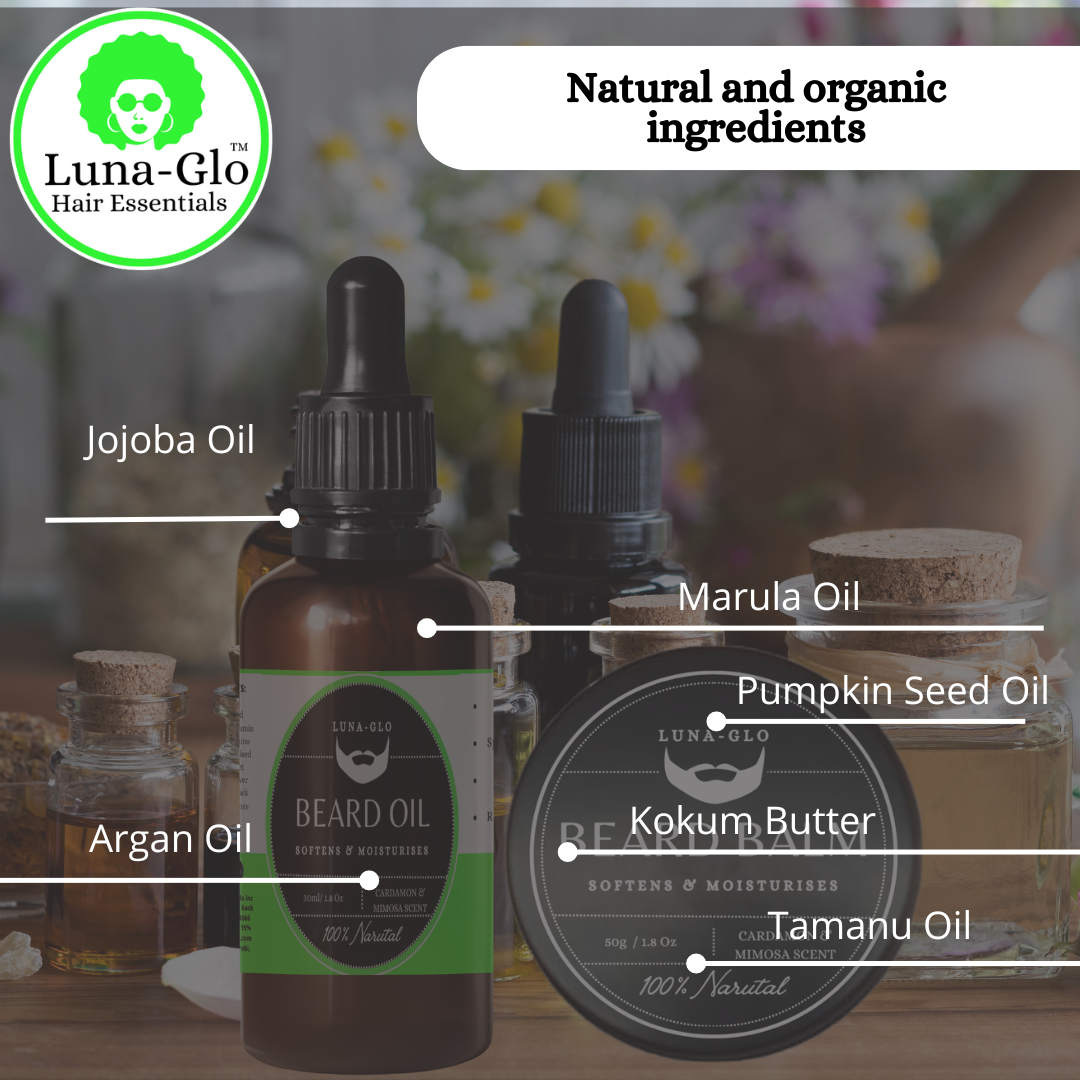 Luna-Glo's Beard Oil & Balm Set Comes with Beard Silicone Brush - Replenishes Moisture,Softens & Nourishes,Reduces Beard Itch
