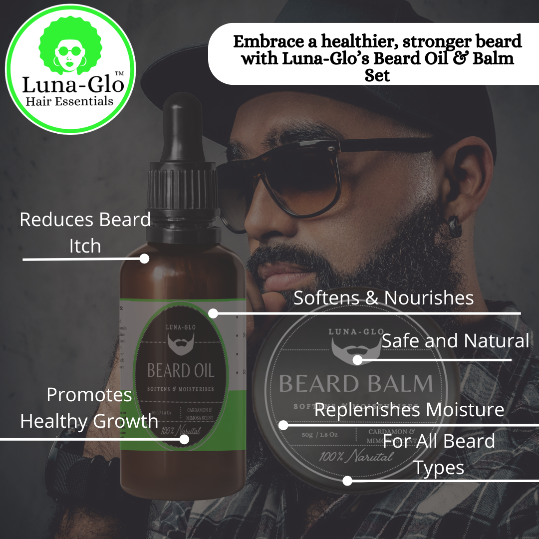 Luna-Glo's Beard Oil & Balm Set Comes with Beard Silicone Brush - Replenishes Moisture,Softens & Nourishes,Reduces Beard Itch