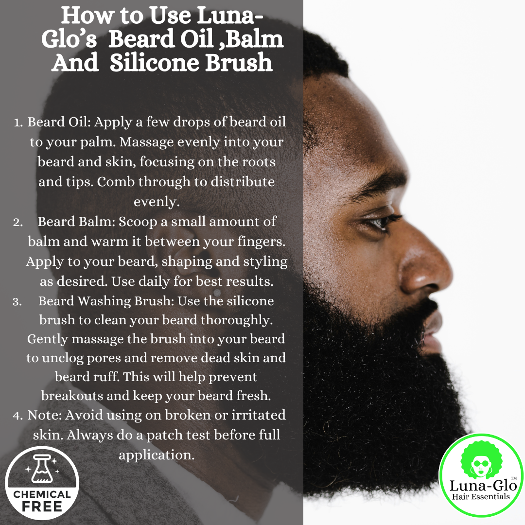 Luna-Glo's Beard Oil & Balm Set Comes with Beard Silicone Brush - Replenishes Moisture,Softens & Nourishes,Reduces Beard Itch