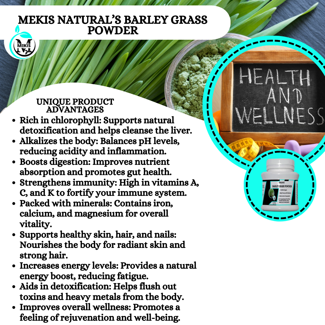 Mekis Naturals Barley Grass Powder  - 100% Pure,Supports natural detoxification and helps cleanse the liver,Alkalizes the body: