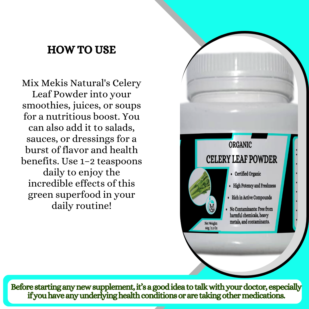 Mekis Naturals Celery Leaf Powder  - 100% Pure,Supports detoxification,Helps lower blood pressure,Reduces inflammation