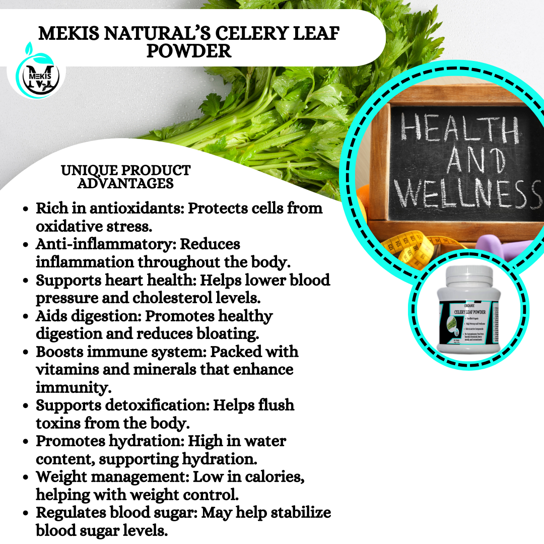 Mekis Naturals Celery Leaf Powder  - 100% Pure,Supports detoxification,Helps lower blood pressure,Reduces inflammation