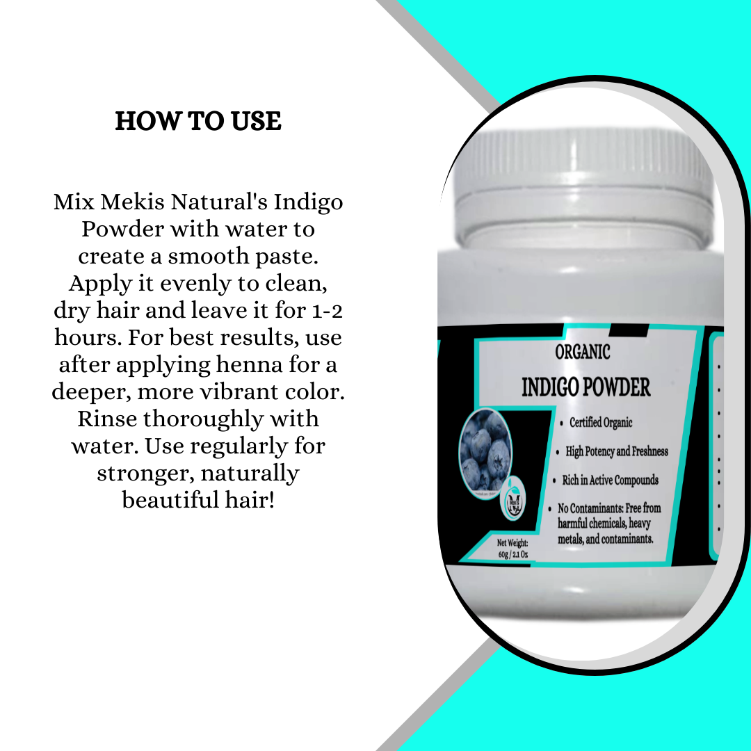 Mekis Natural's Indigo Powder - Natural Hair Dye,Stimulates Hair Growth,Prevents Premature Graying