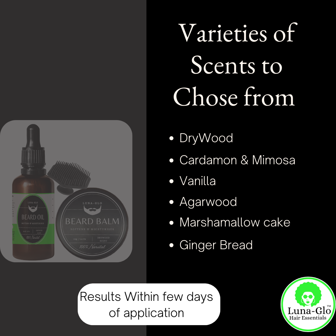 Luna-Glo's Beard Oil & Balm Set Comes with Beard Silicone Brush & Beard Comb - Replenishes Moisture,Softens & Nourishes,Reduces Beard Itch