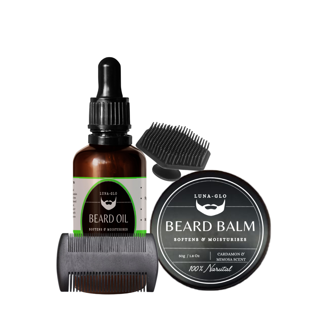 Luna-Glo's Beard Oil & Balm Set Comes with Beard Silicone Brush & Beard Comb - Replenishes Moisture,Softens & Nourishes,Reduces Beard Itch