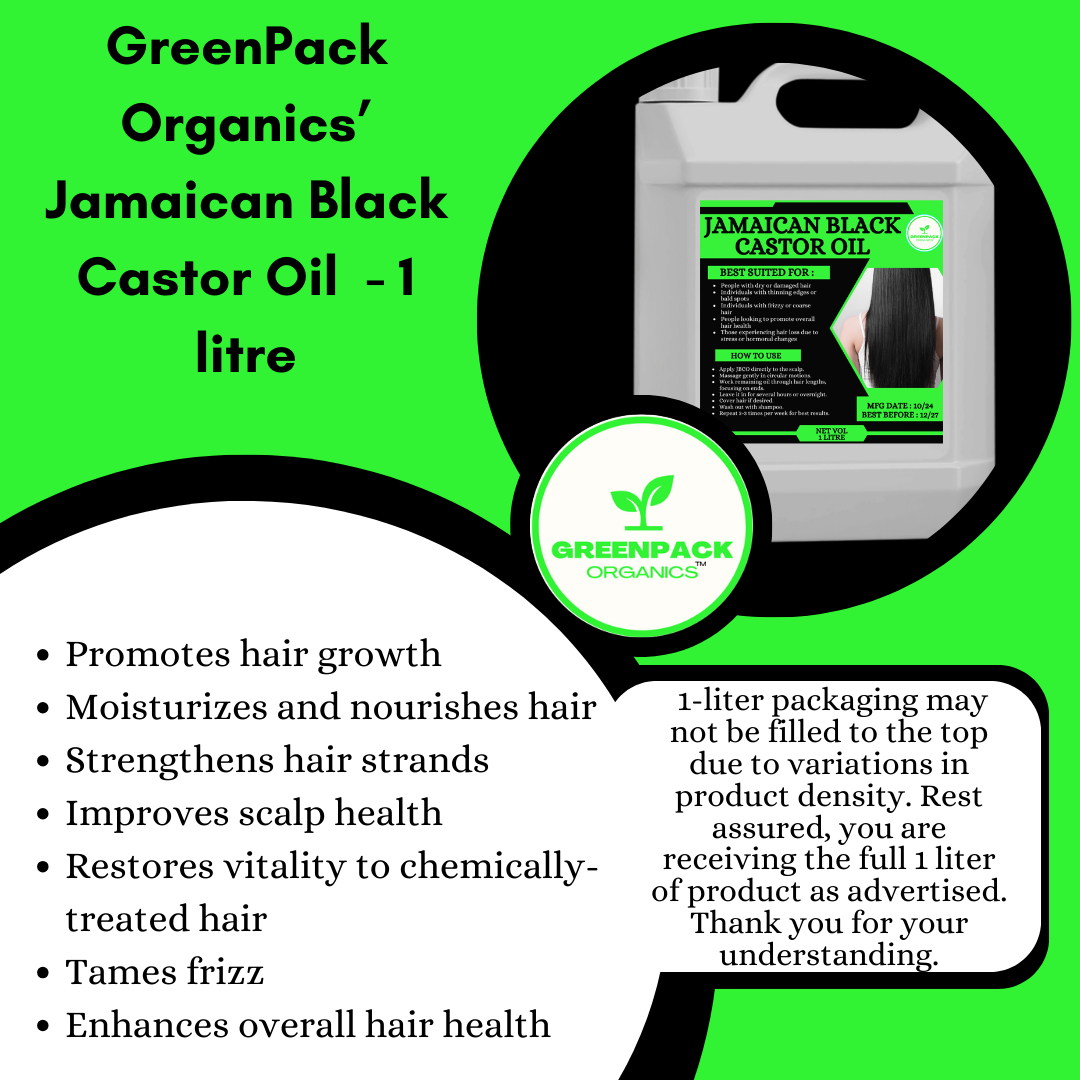 Greenpack Organics Jamaican Black Castor Oil - 1l,Whole Sale Price,Promotes Growth,Deep Moisturization,Strengthens Strands