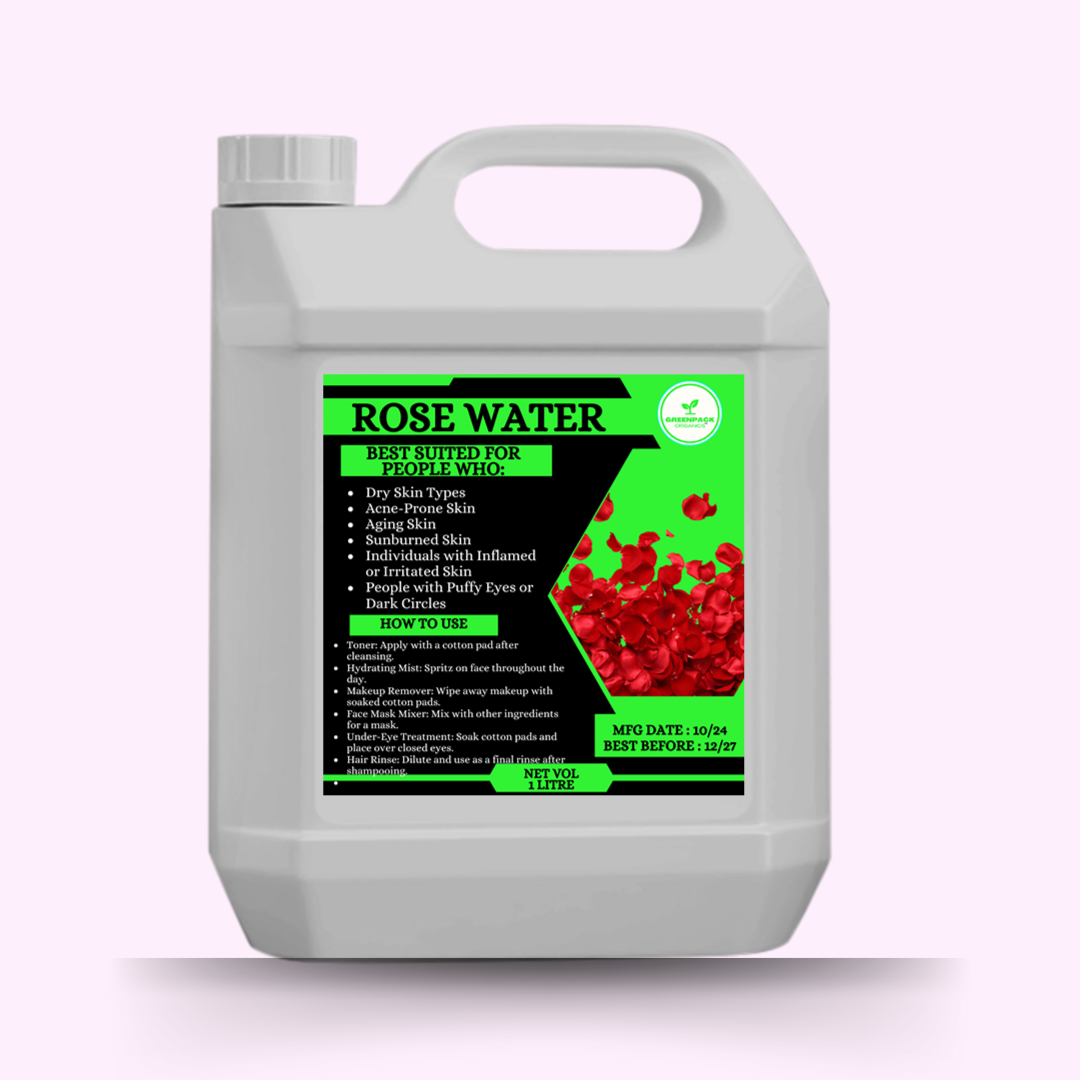 Greenpack Organics'Rose water Toner - 1Litre,Whole sale Price, instant hydration,Natural pH balance,Calms irritation