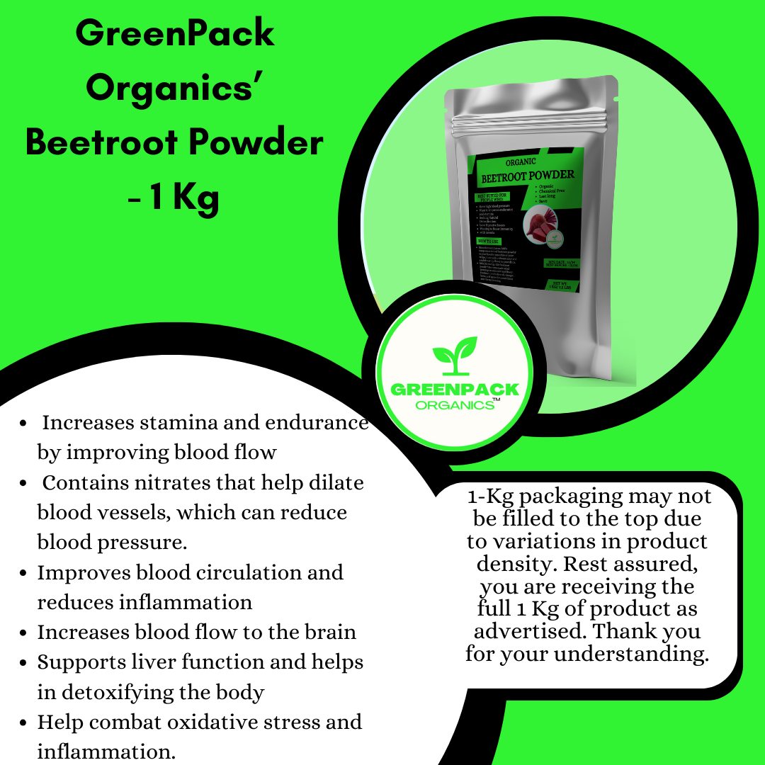Greenpack Organic's Beetroot Powder - 1kg,Wholesale Price,Boosts Stamina,lowers blood pressure,Brain Booster