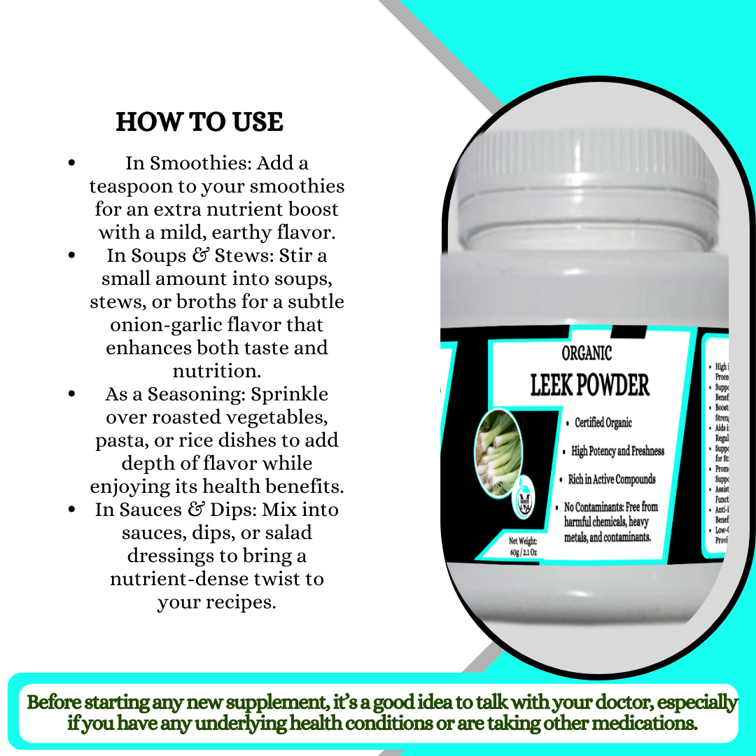 Mekis Naturals leek Powder  - 100% Pure,For Blood Pressure and Cholesterol,Boosts Immune Function,Supports Bone Health